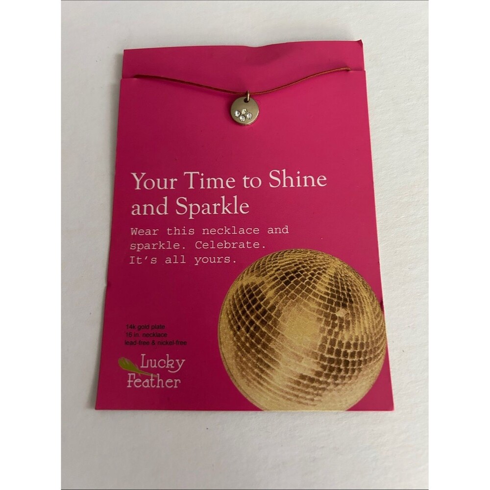 Lucky Feather NWT 14K Gold Plate 16” Necklace Gift Your Time To Shine Sparkle
